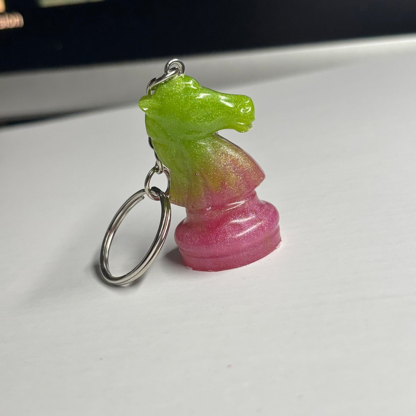 Green/Pink Knight - Handmade Resin Keychain