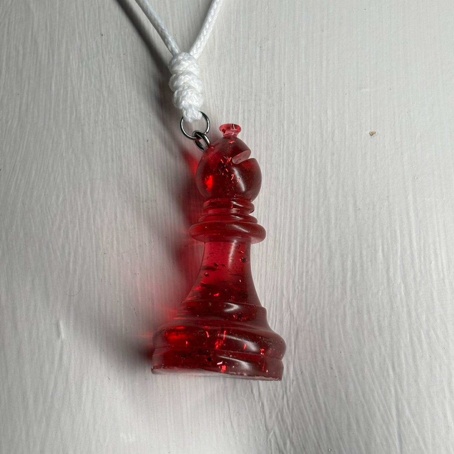 Red Crystal Bishop - Handmade Resin Chess Necklace