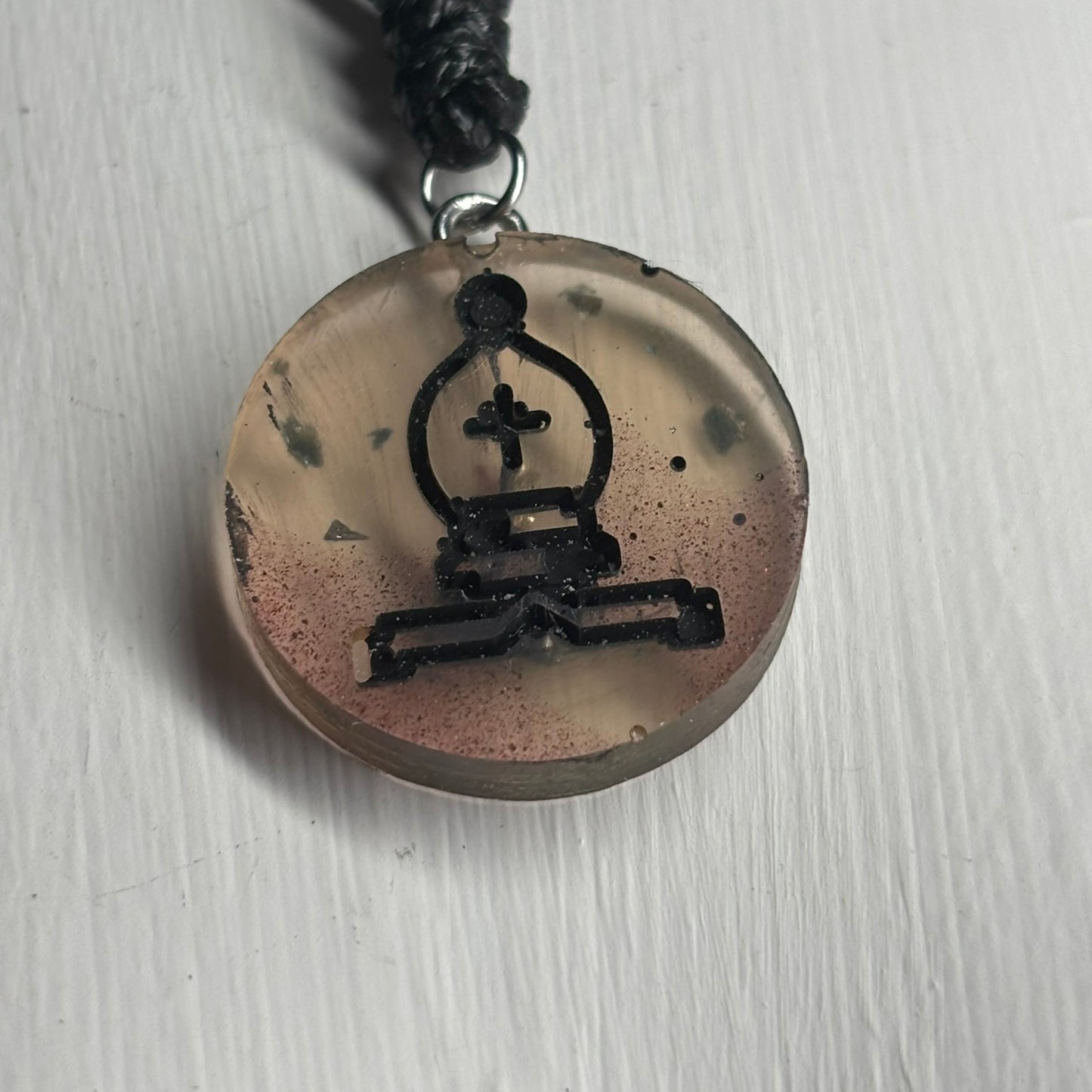 Translucent Coffee Bishop - Handmade Resin Chess Necklace