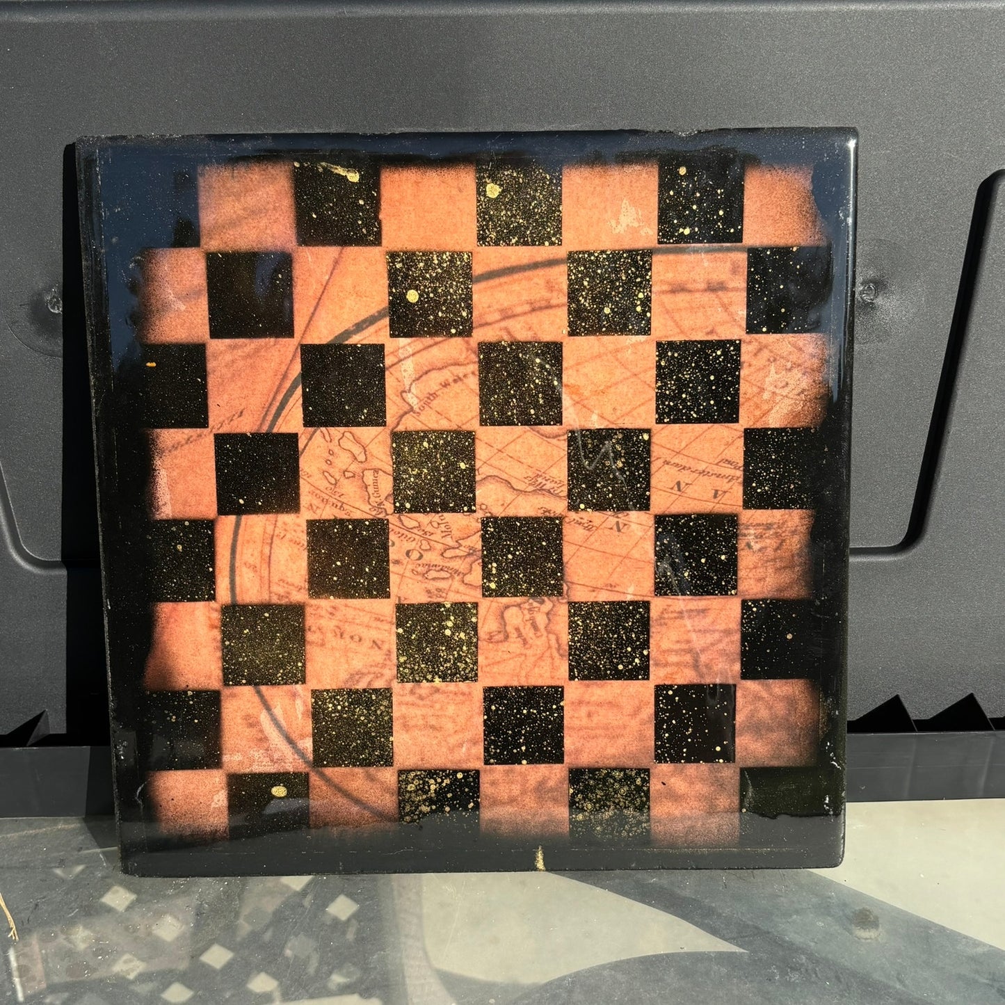 Vintage Map - Resin Coated Chess Board