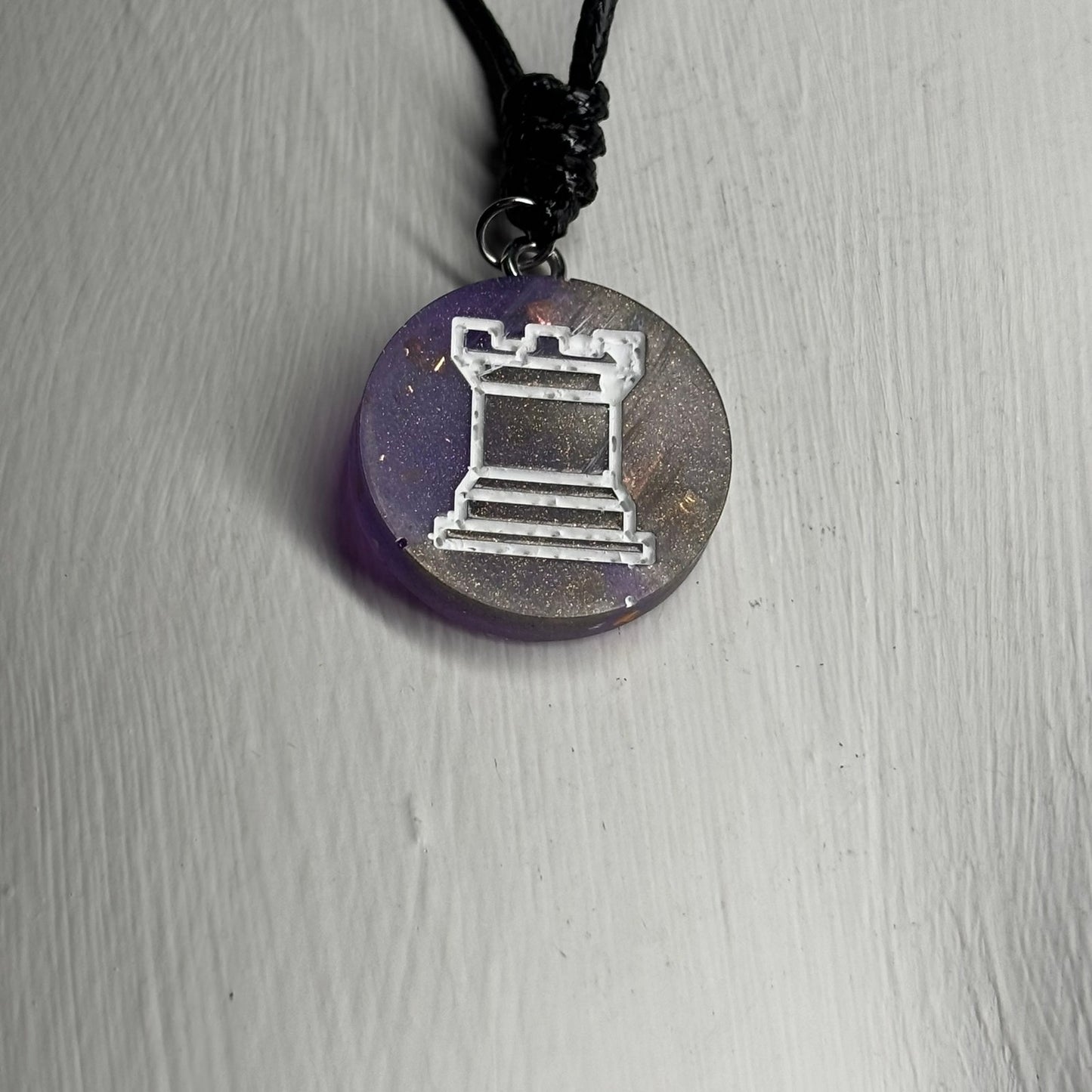Purple Rook - Handmade Resin Chess Necklace - Flat Edition