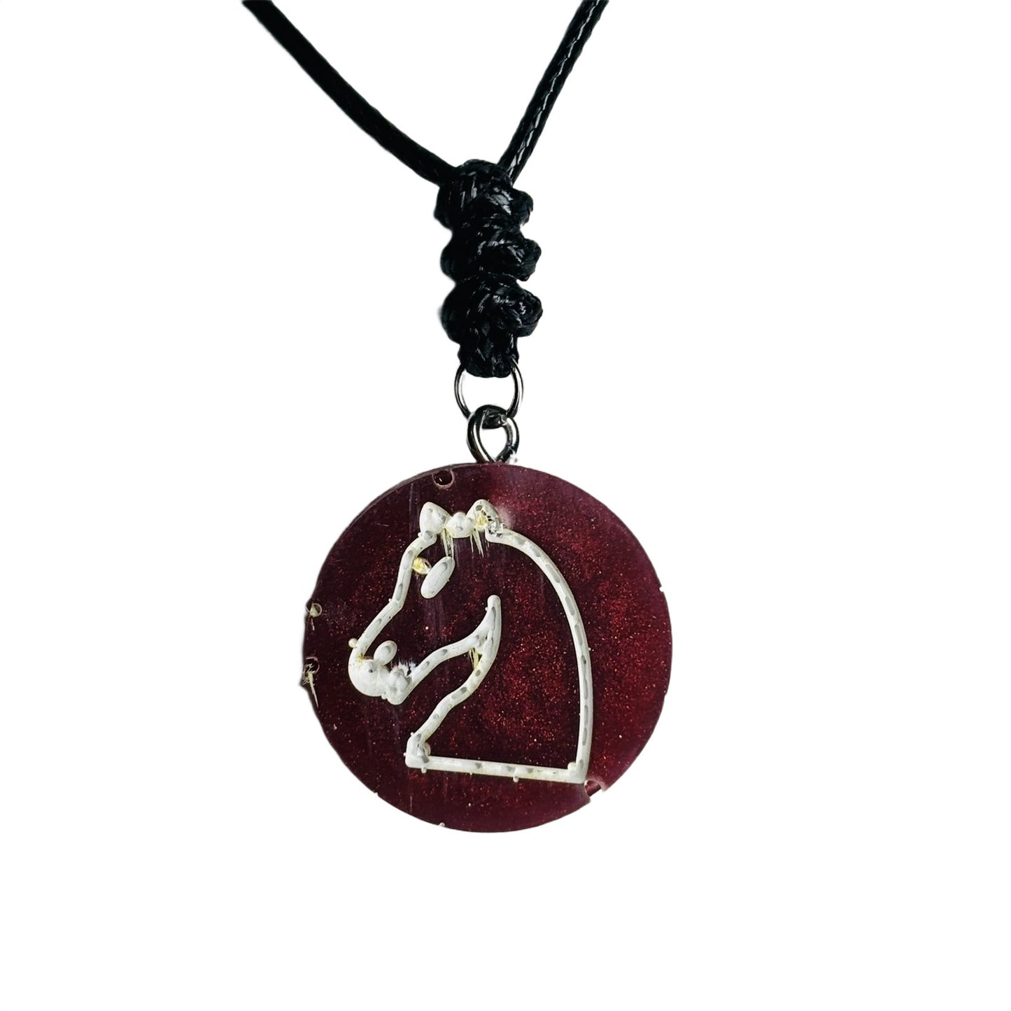 Burgundy Red Knight - Handmade Resin Chess Necklace