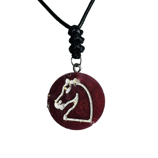 🎁 Burgundy Red Knight - Handmade Resin Chess Necklace (100% off)