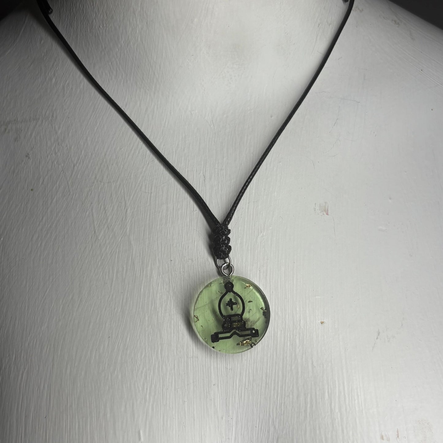 Lime Green Bishop - Handmade Resin Chess Necklace
