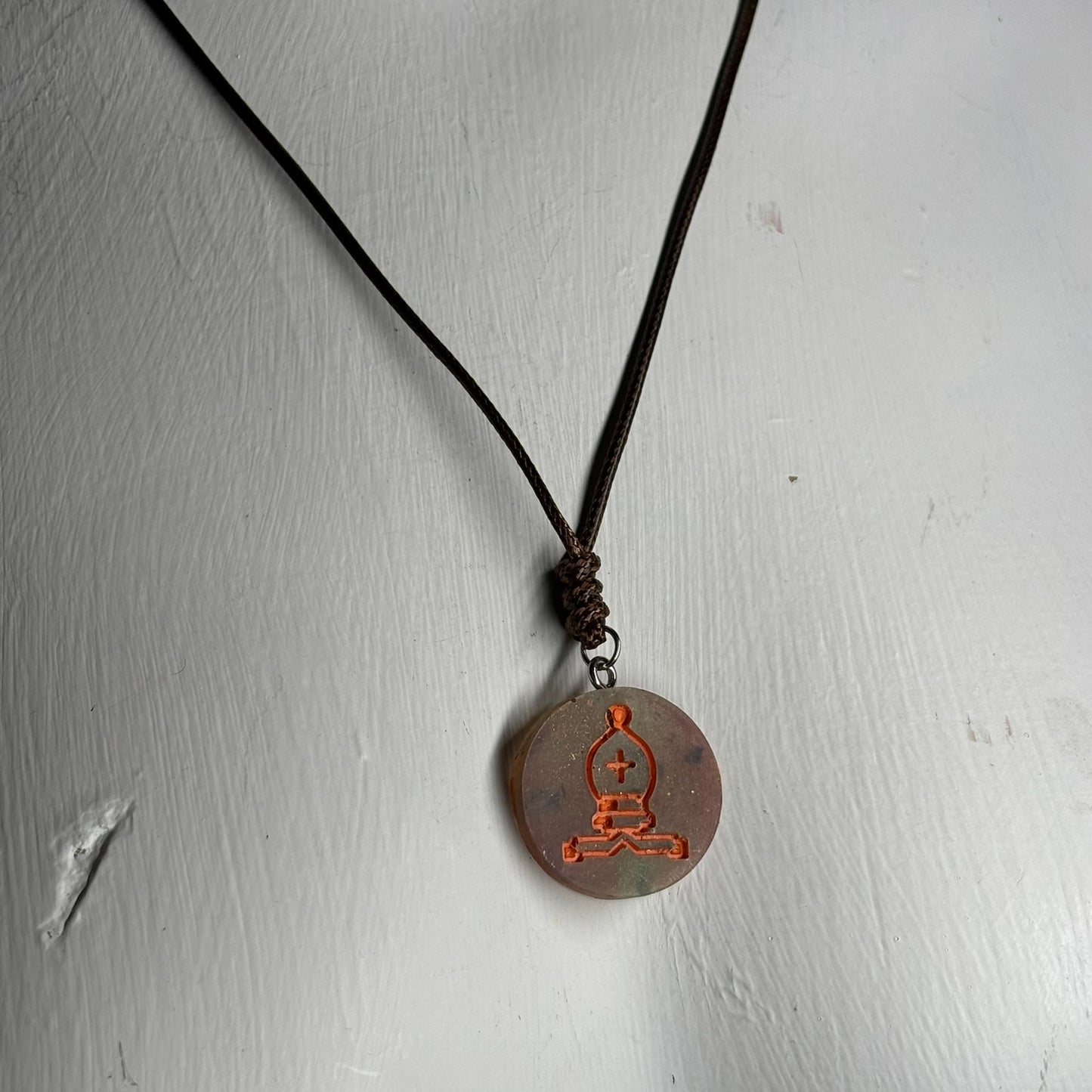 Royal Orange Bishop - Handmade Resin Chess Necklace