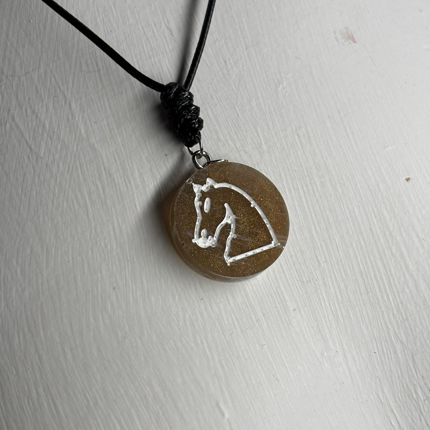 Bronze Yellow Knight - Handmade Resin Chess Necklace