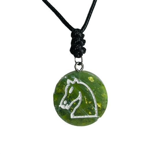 Green Crystal Knight - Handmade Resin Chess Necklace