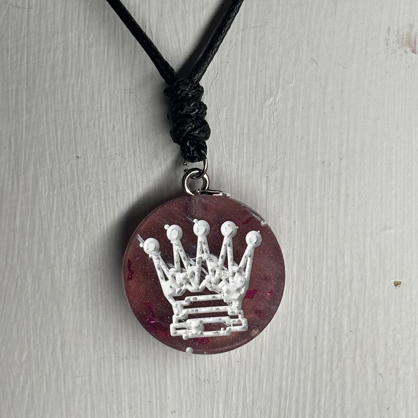 Violet Red Queen - Handmade Resin Chess Necklace