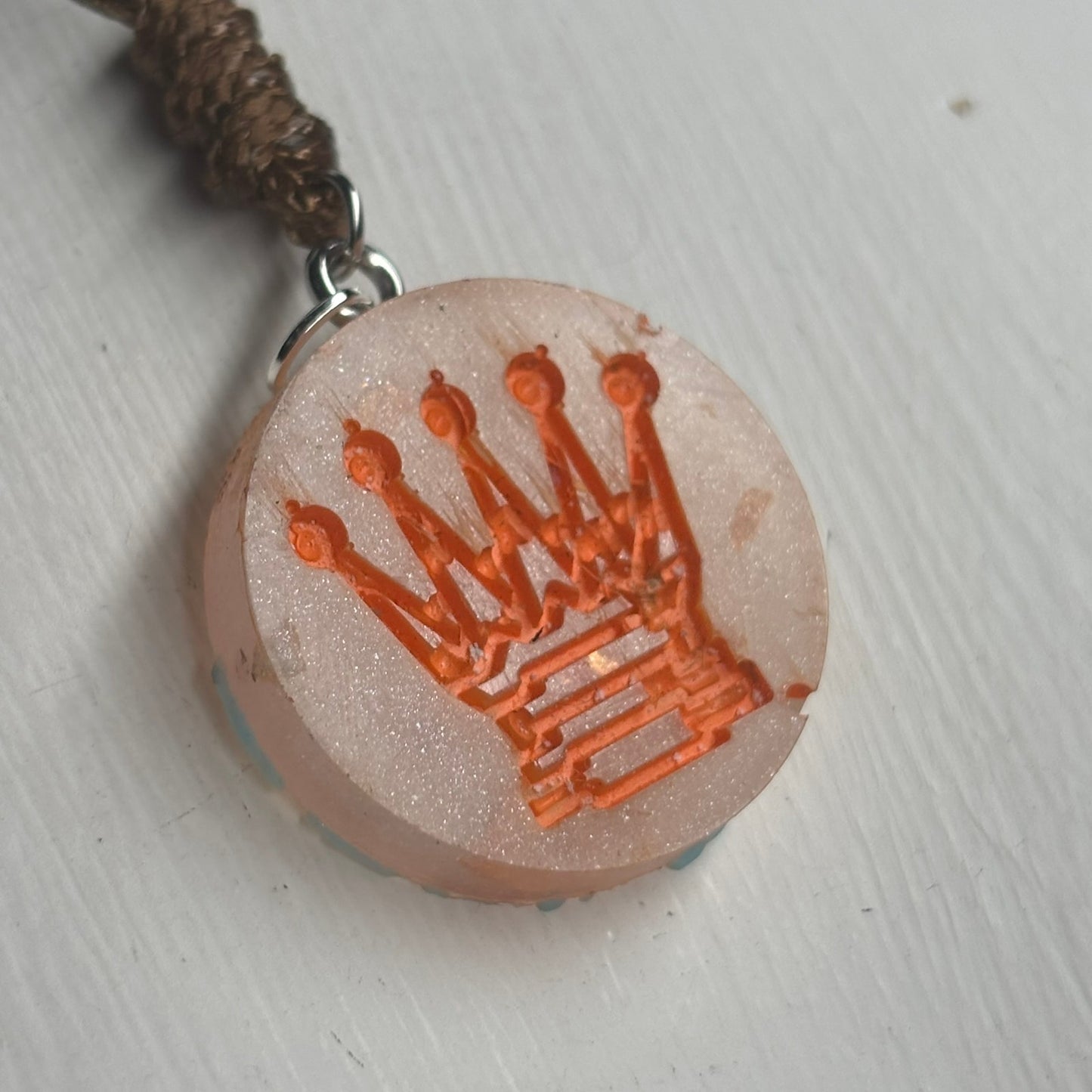 Vintage Orange Queen - Handmade Resin Chess Necklace