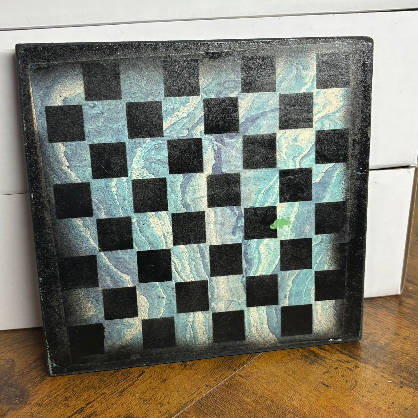Green Blue Mist - Painted Double Sided Chess Board