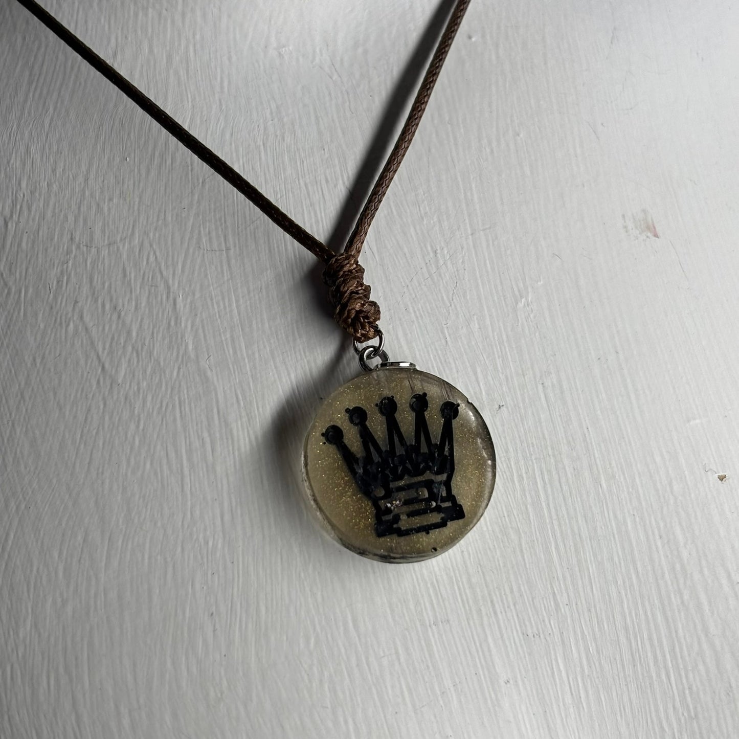 Vintage Dark Queen - Handmade Resin Chess Necklace