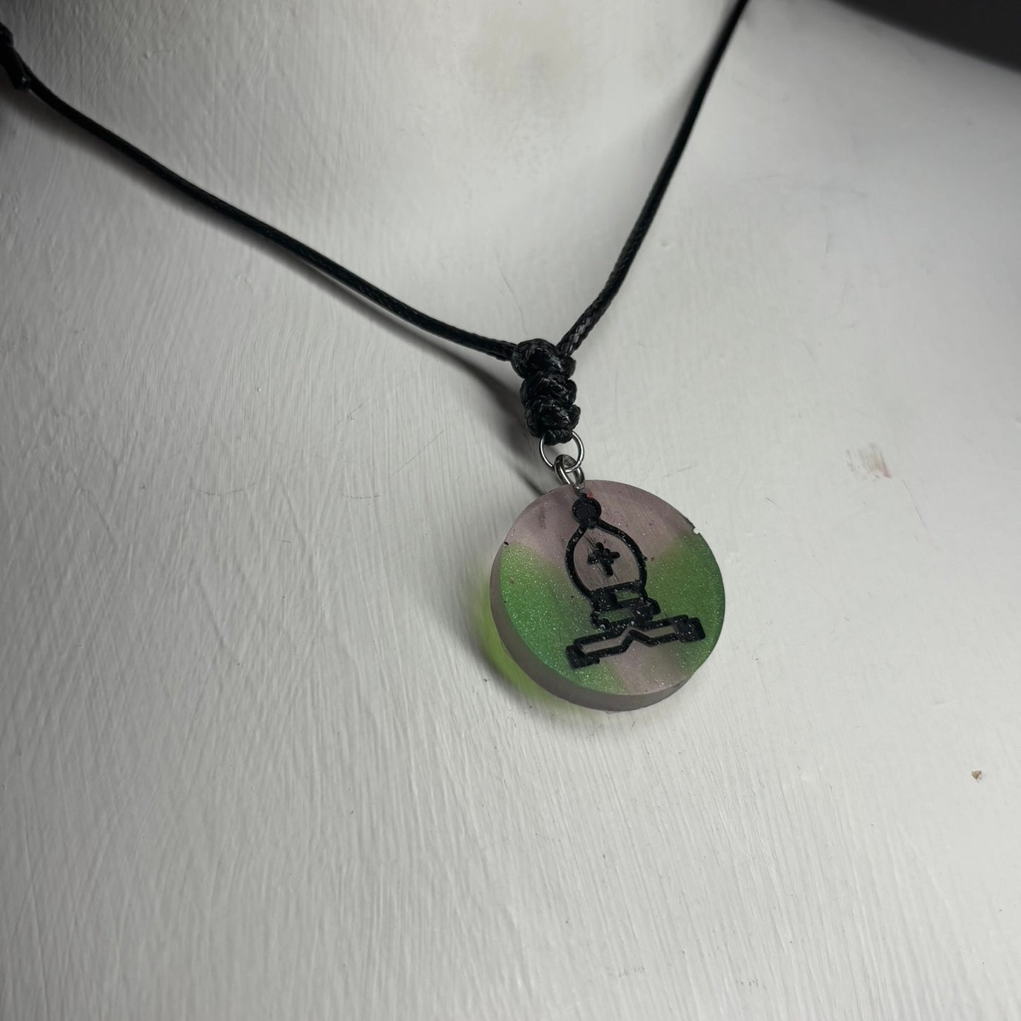 Green Mesh Bishop - Handmade Resin Chess Necklace