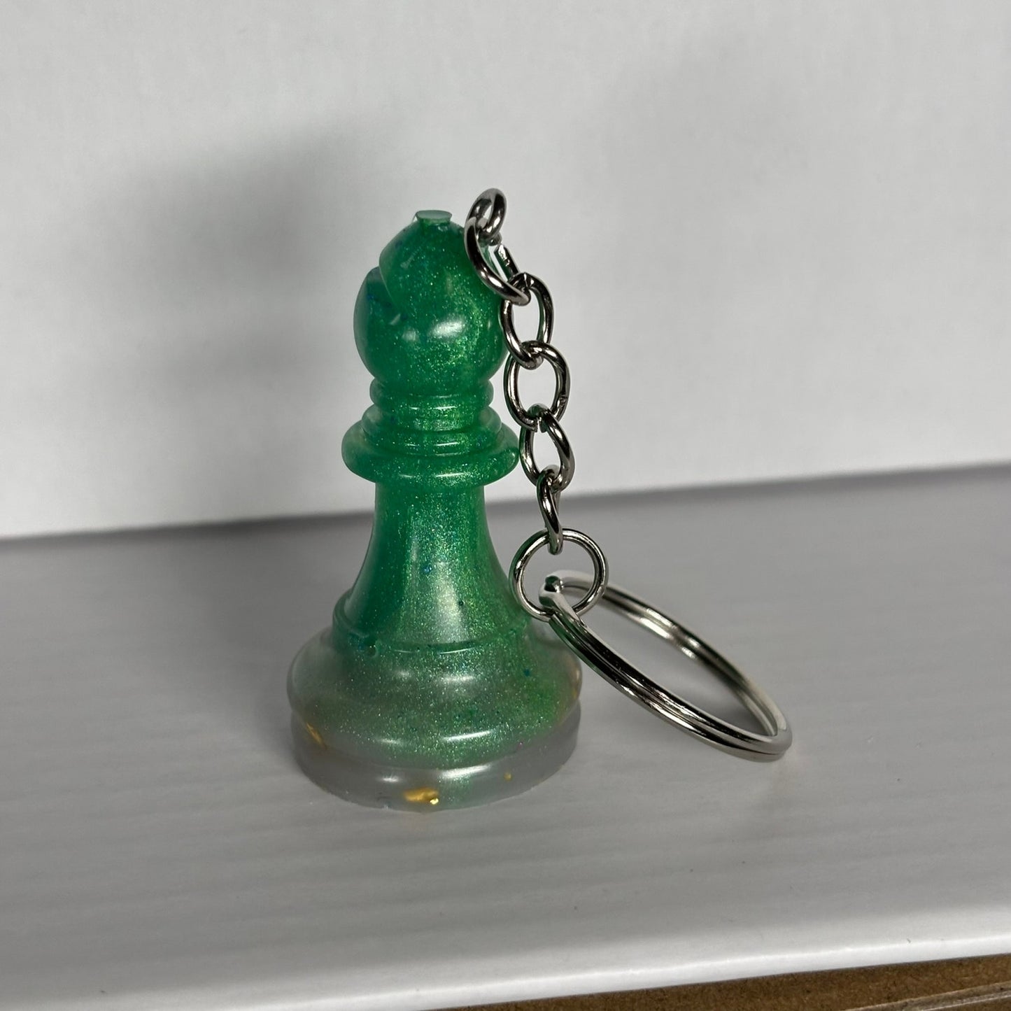 Emerald Green Bishop Handmade Resin Keychain - One of a Kind Design