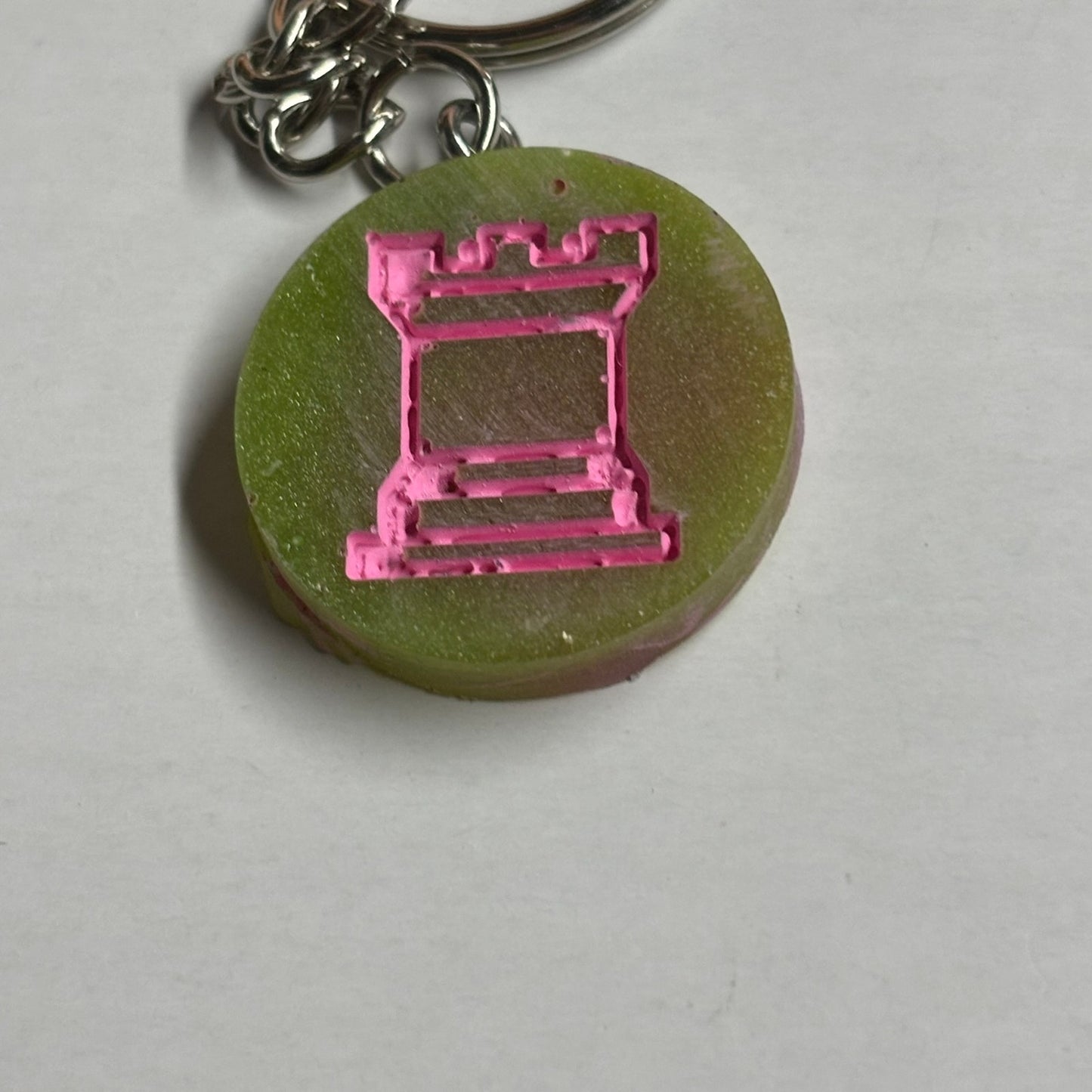 Pink Green Rook - Handmade Resin Keychain