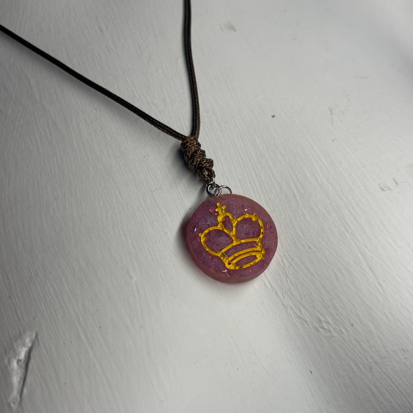 Cream Pink King - Handmade Resin Chess Necklace