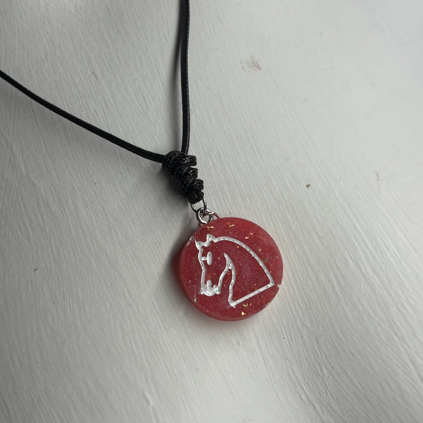 Sparkle Red Knight - Handmade Resin Chess Necklace