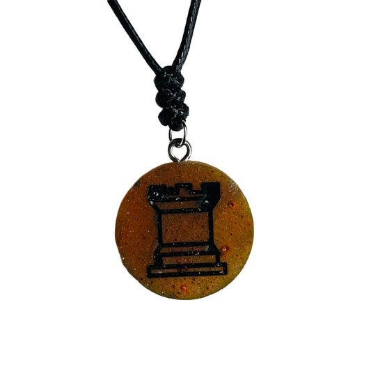 Orange Rook - Handmade Resin Chess Necklace