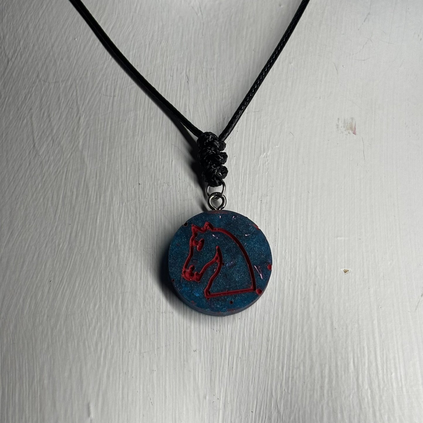 Blue Knight - Handmade Resin Chess Necklace