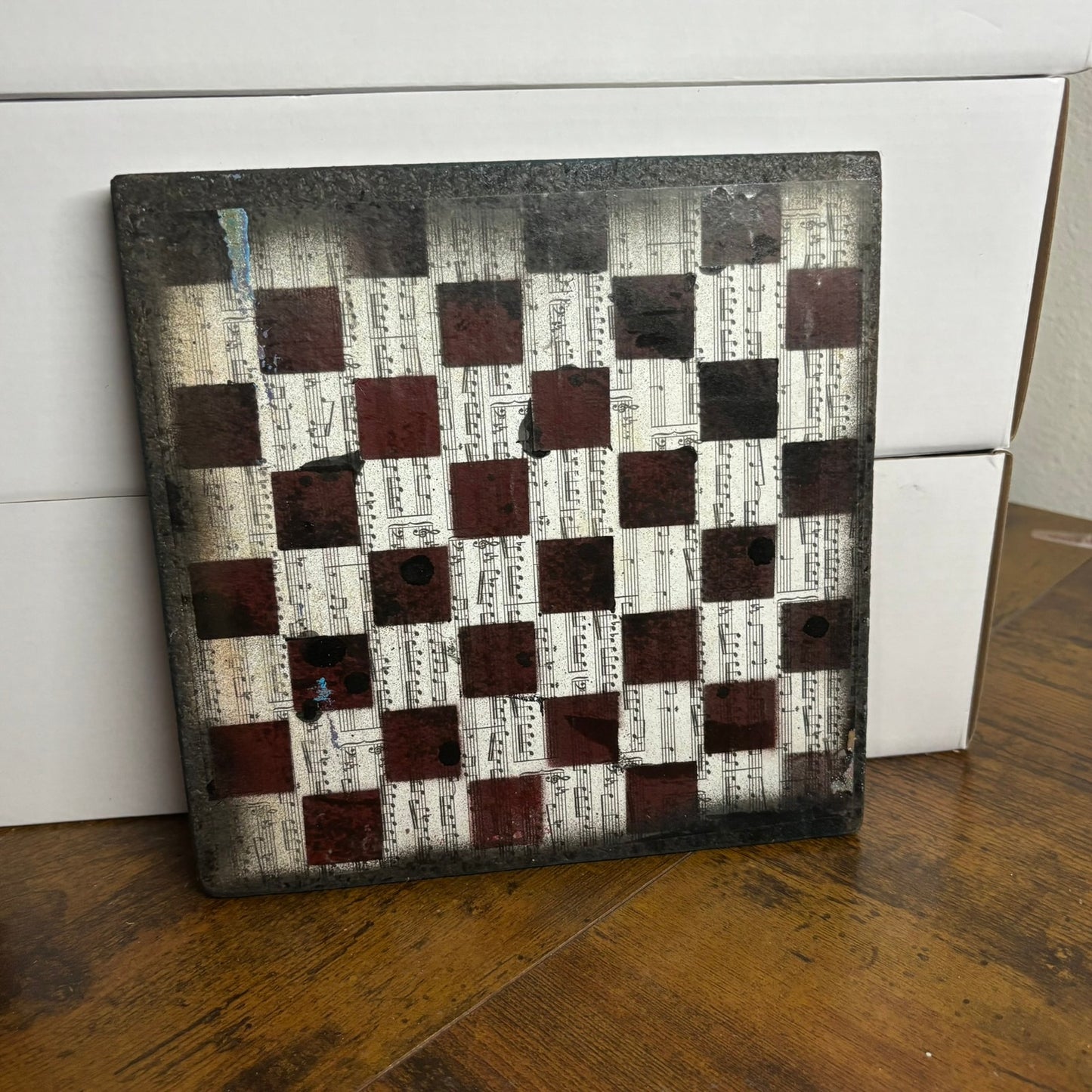 Blue Orange Splatter - Painted Double Sided Chess Board