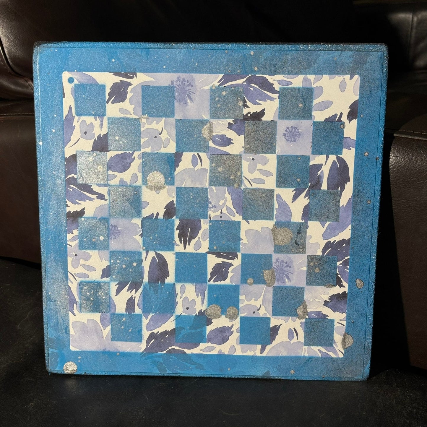 Blue Leaves - Scrapbook Chess Board