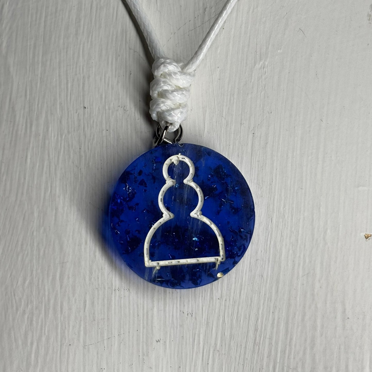 Blue Crystal - Handmade Resin Chess Necklace - Flat Edition