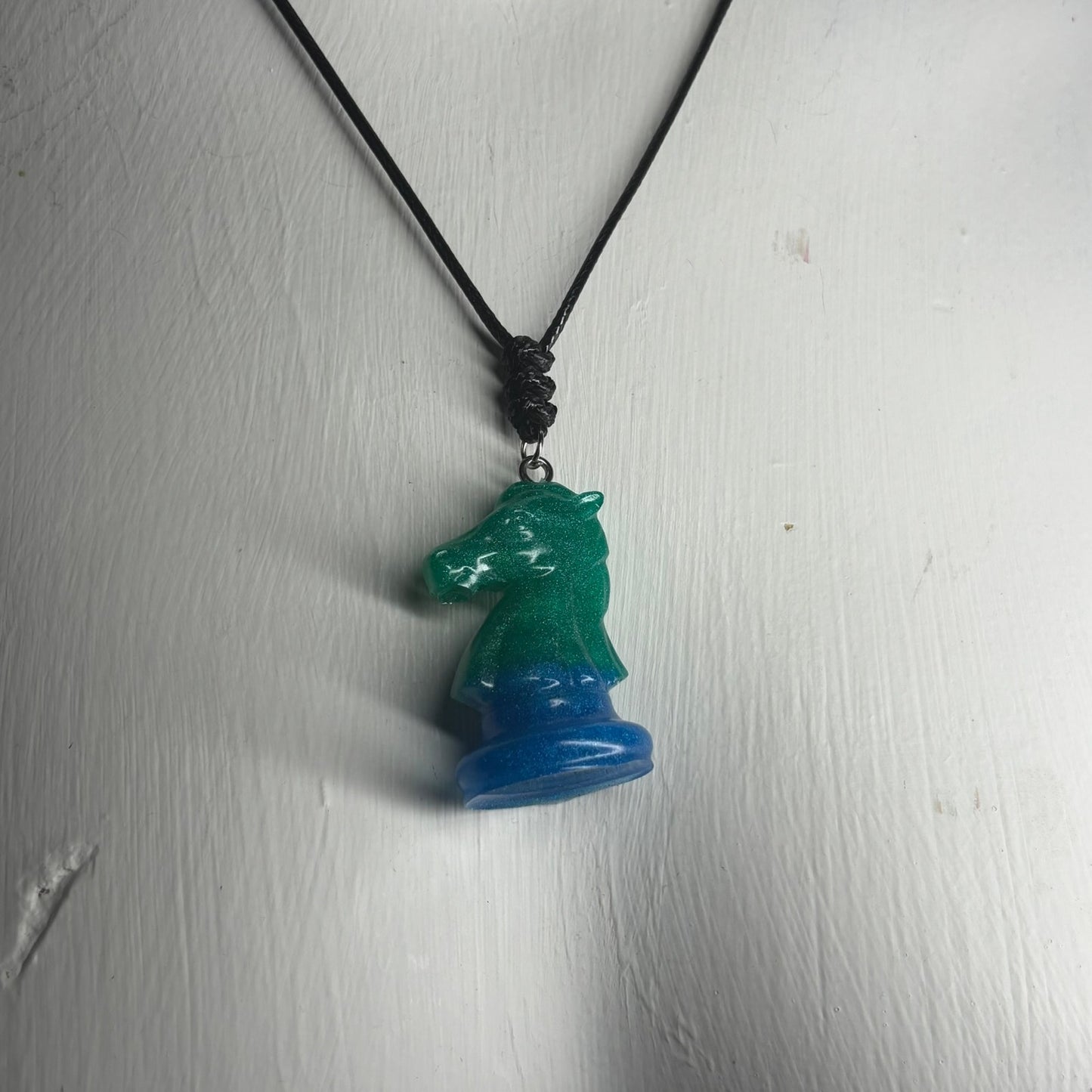 Green & Blue Knight - Handmade Resin Chess Necklace
