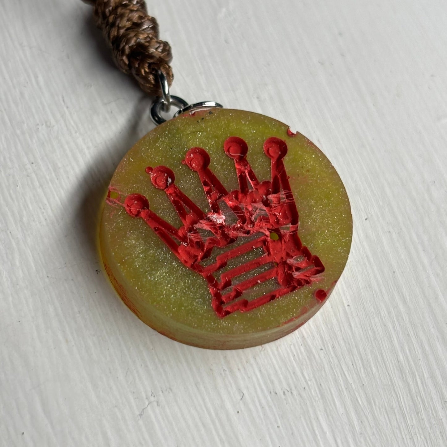 Vintage Red Print King - Handmade Resin Chess Necklace