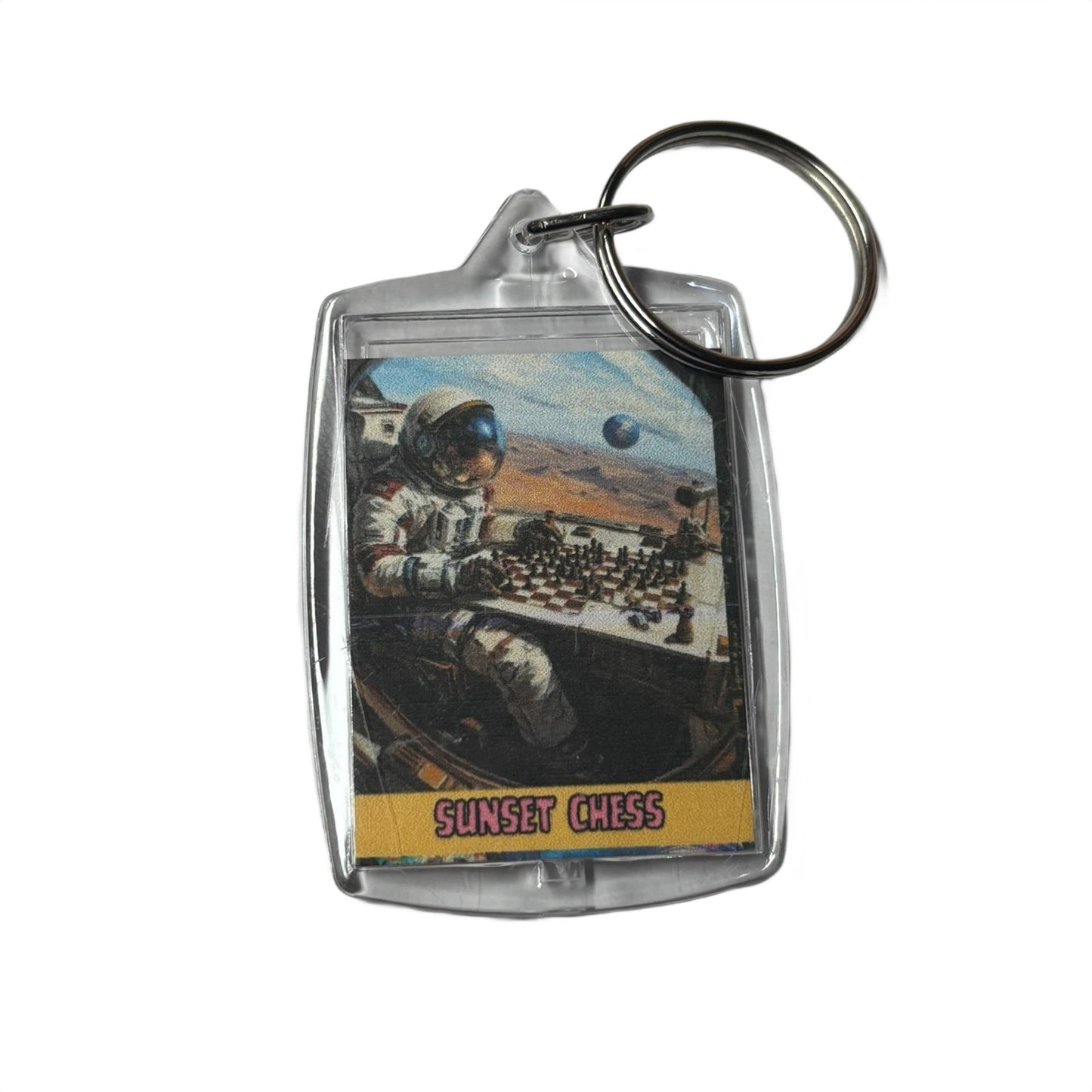 Astronaut Plays On Ship - Sunset Chess Photo Keychain
