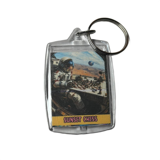 Astronaut Plays On Ship - Sunset Chess Photo Keychain