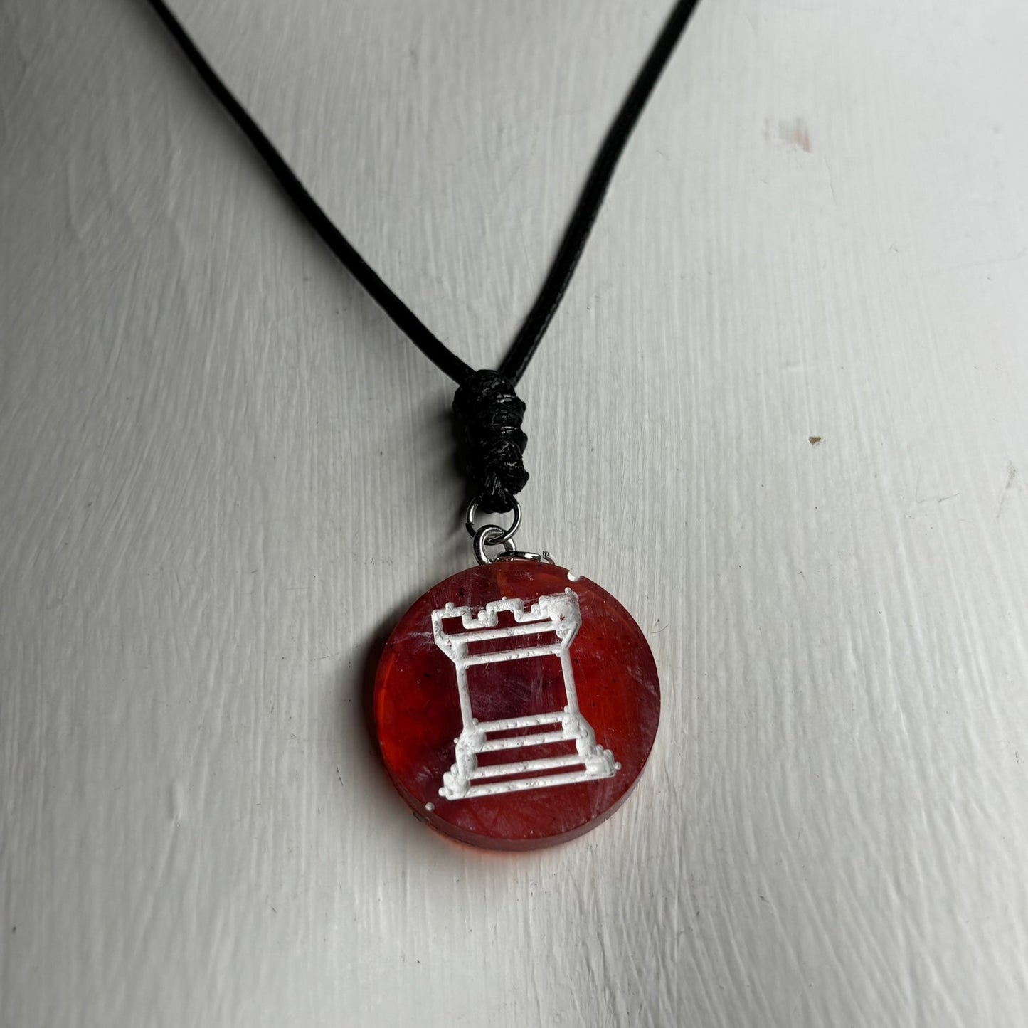Dark Red Rook - Handmade Resin Chess Necklace