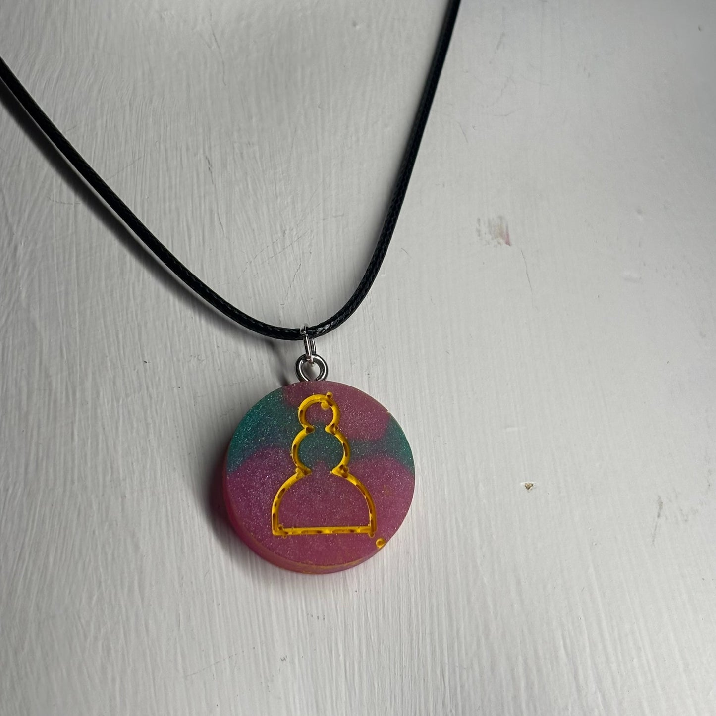 Pink Mesh Pawn - Handmade Resin Chess Necklace