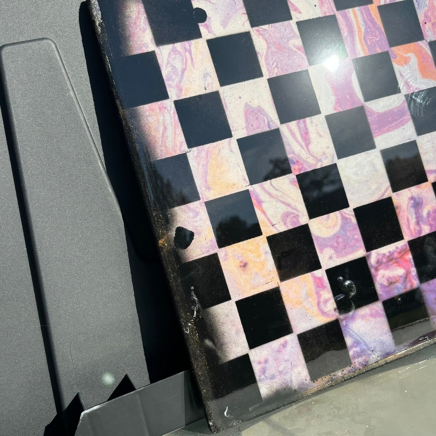 Purple Pink Swirl - Resin Coated Chess Board