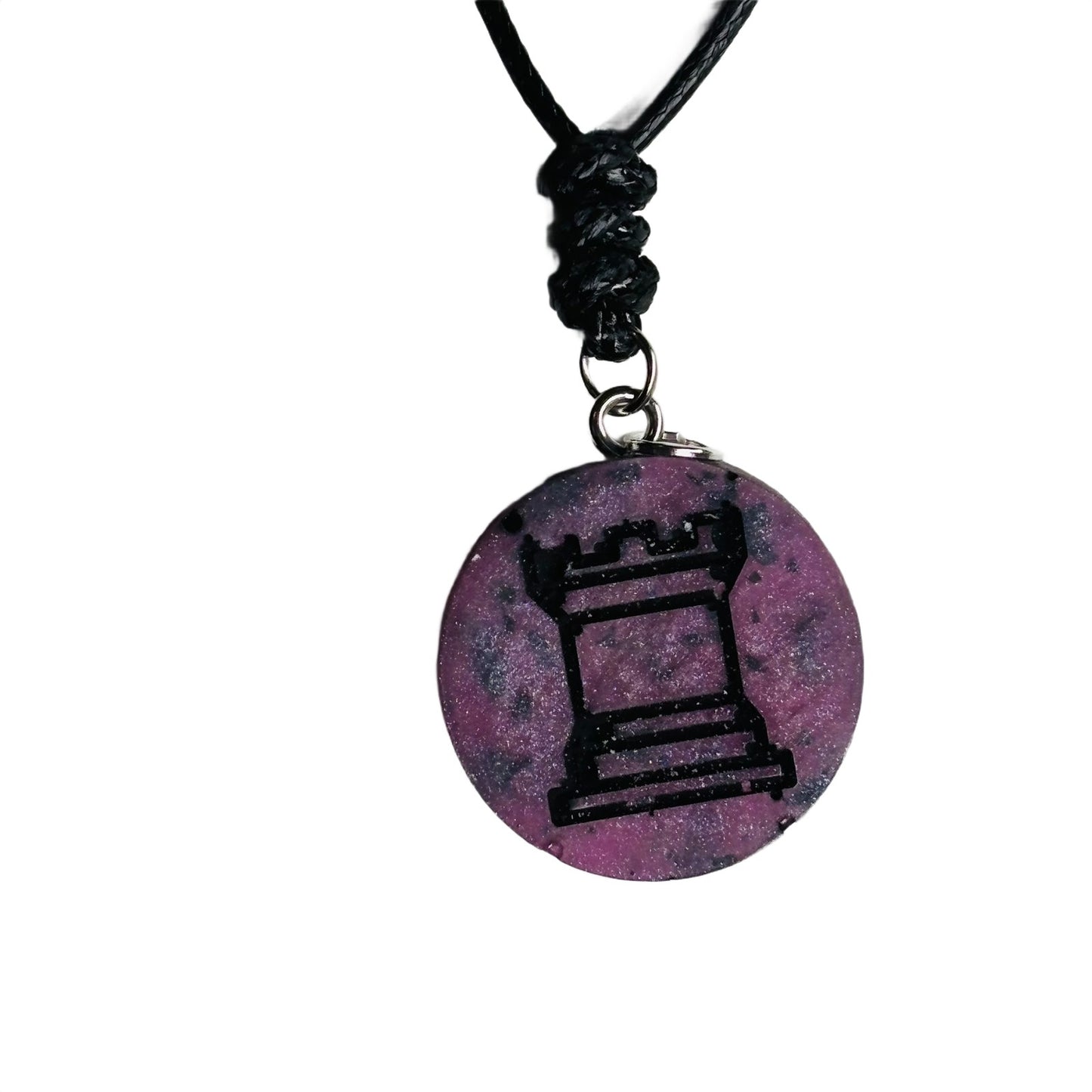 Dark Purple Rook - Handmade Resin Chess Necklace