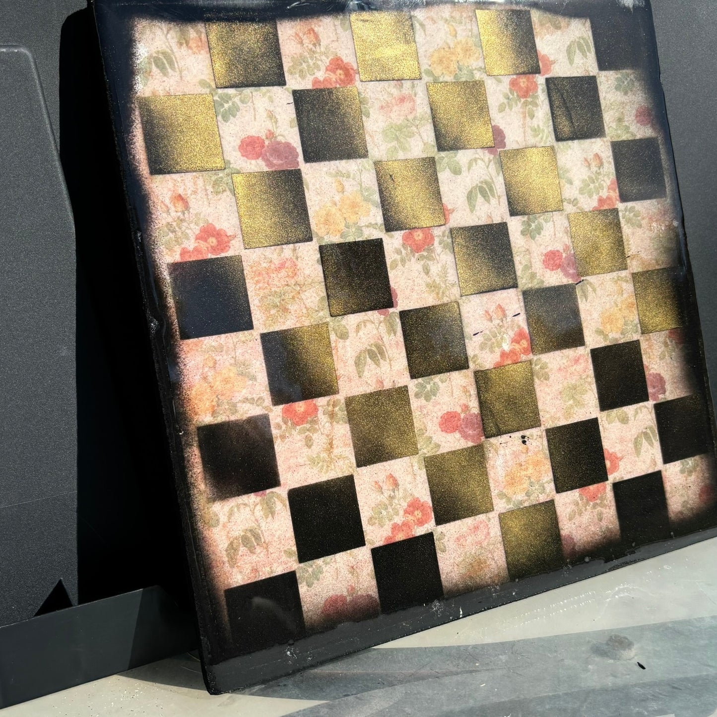 Vintage Flowers  - Resin Coated Chess Board