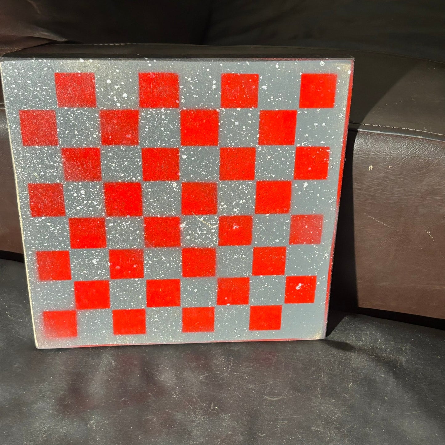 Gray & Red Splatter - Painted Chess Board