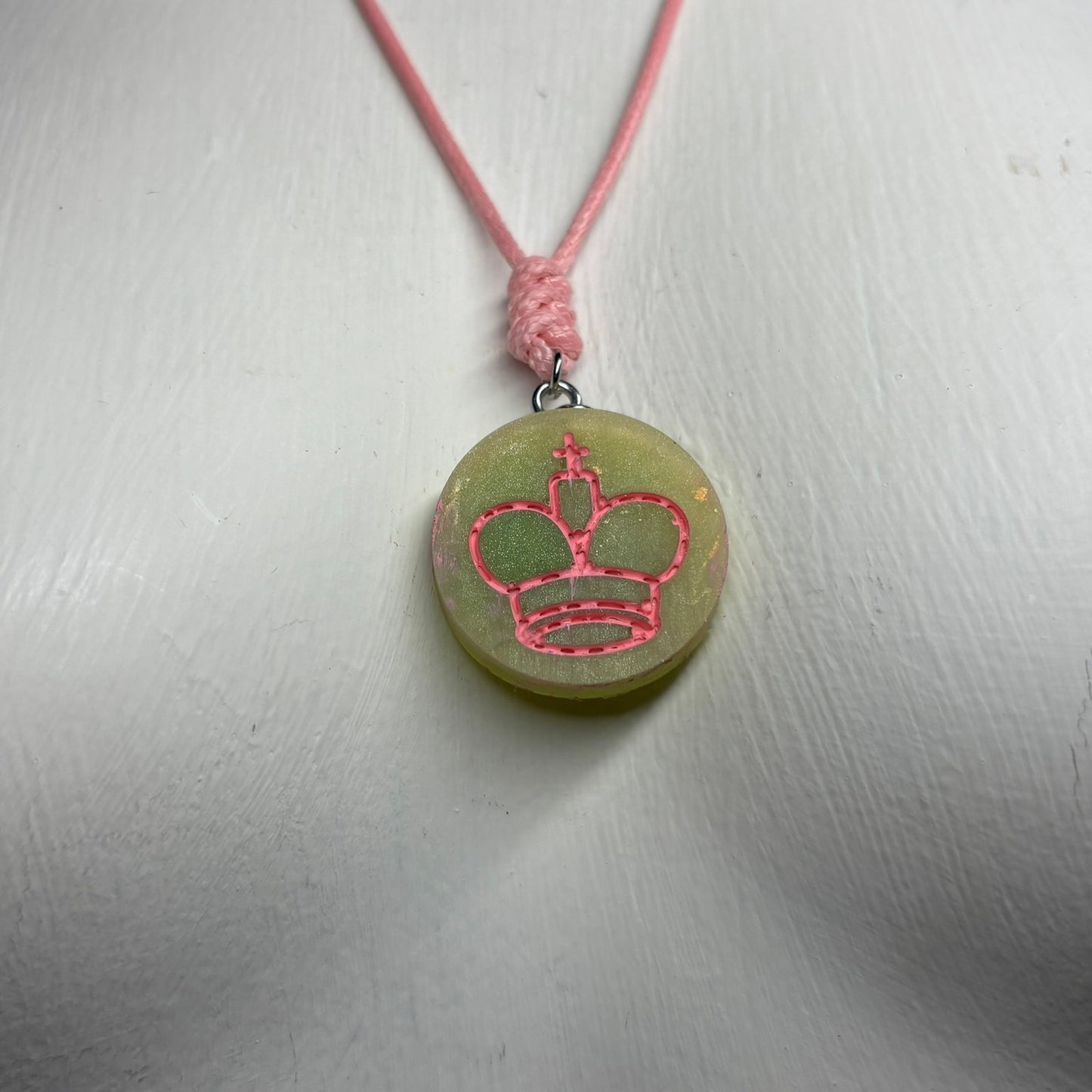 Pink Lime Green King - Handmade Resin Chess Necklace