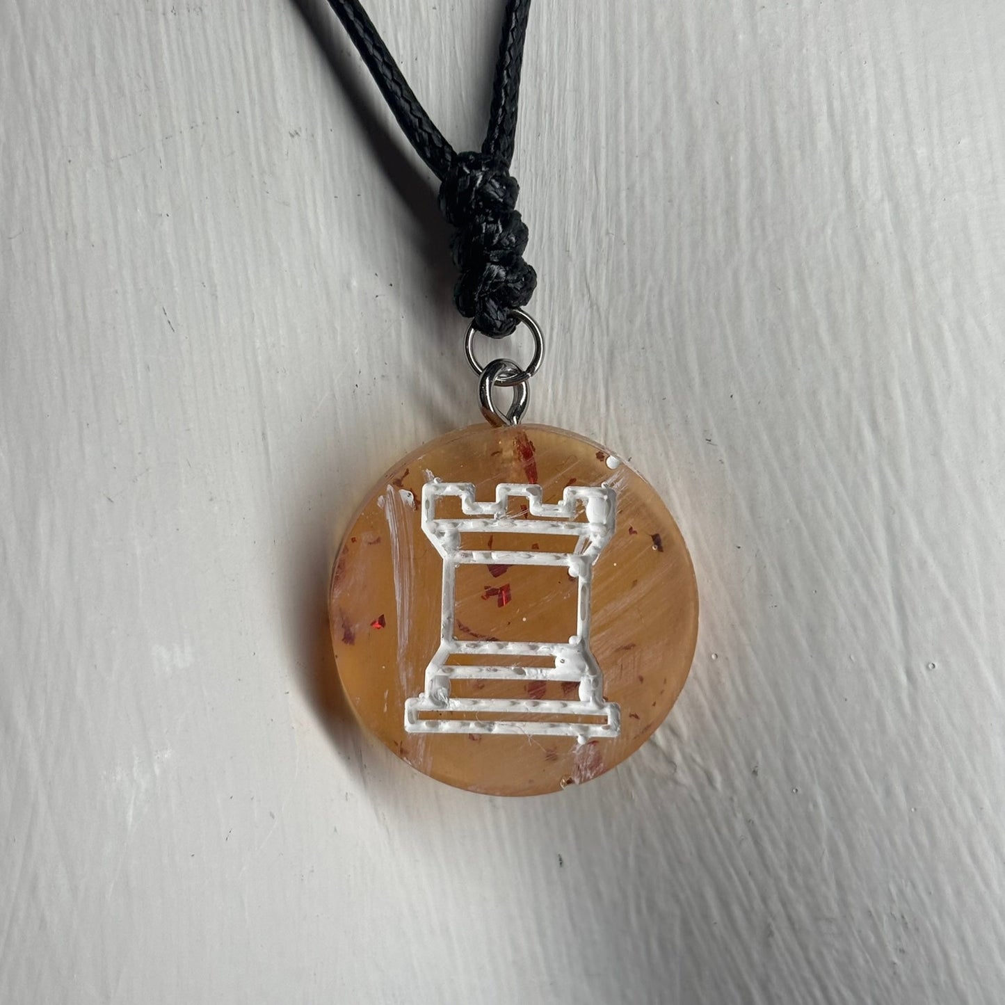 Yellow Fire Rook - Handmade Resin Chess Necklace
