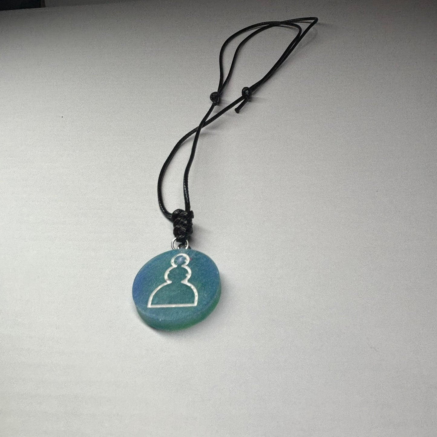 Blue & Green Pawn - Handmade Resin Chess Necklace