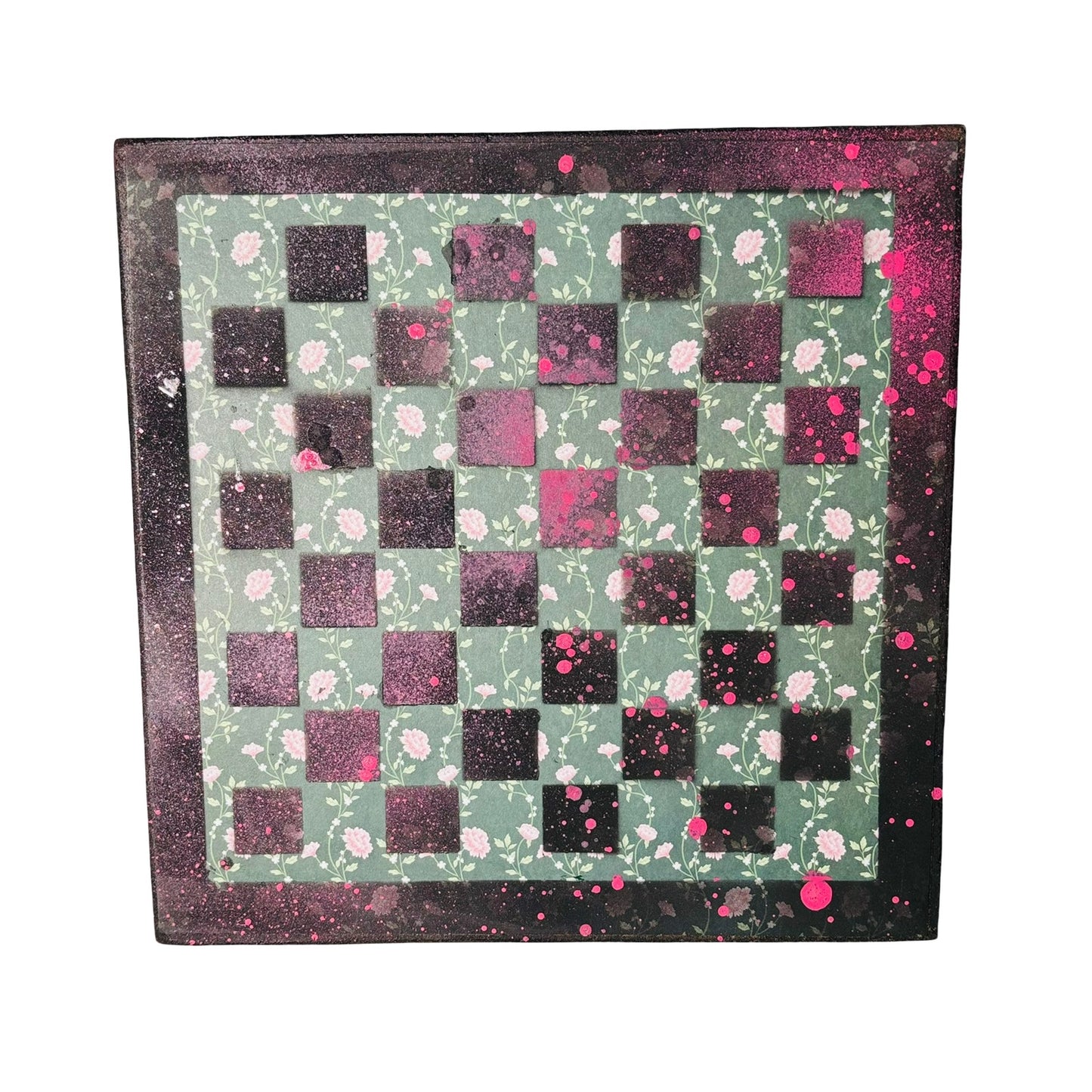 Splattered Pink Green - Scrapbook Chess Board
