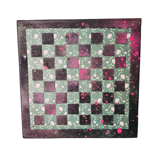 Splattered Pink Green - Scrapbook Chess Board