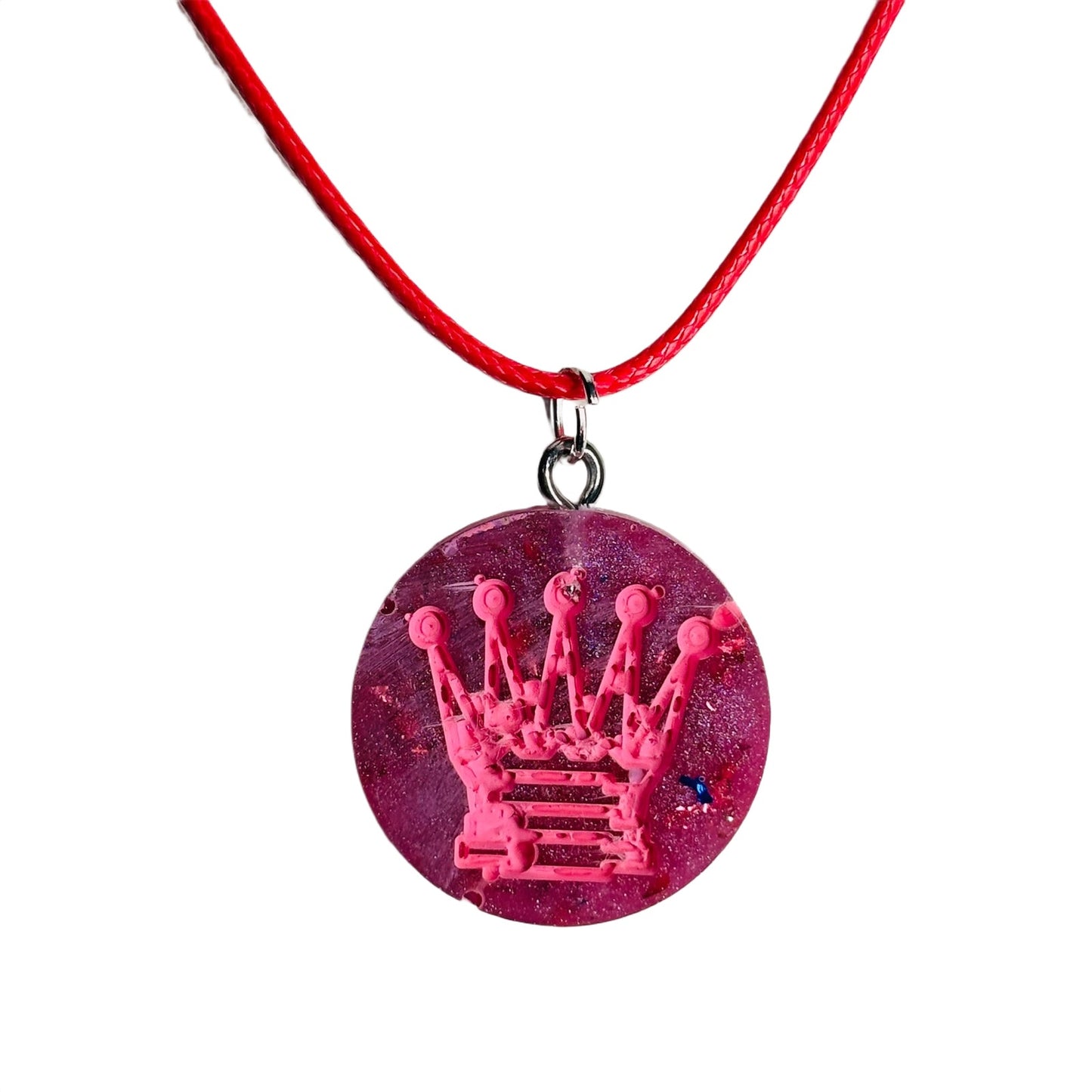 Hot Pink Queen - Handmade Resin Chess Necklace