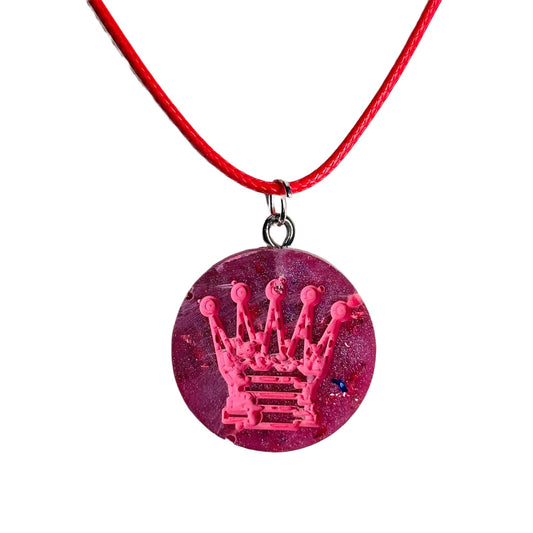 Hot Pink Queen - Handmade Resin Chess Necklace