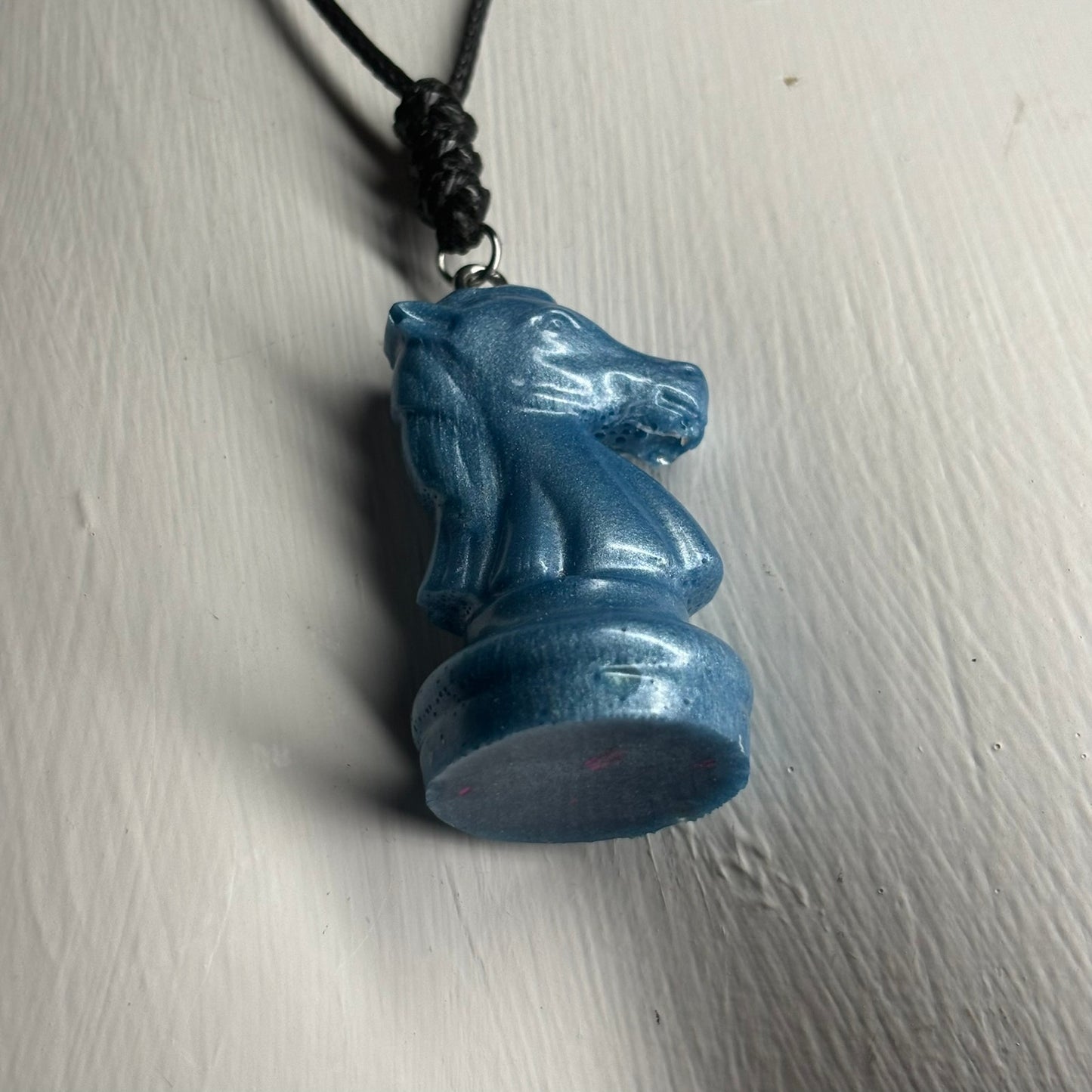 Smooth Blue Knight - Handmade Resin Chess Necklace