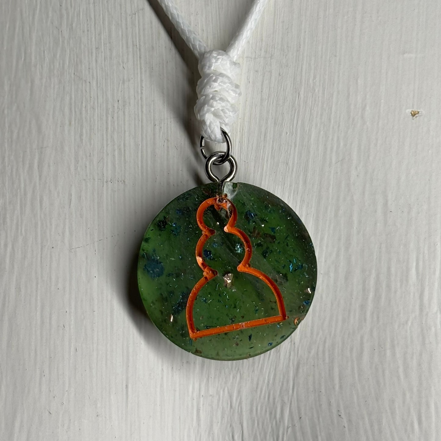 Green Crystal Orange Pawn - Handmade Resin Chess Necklace