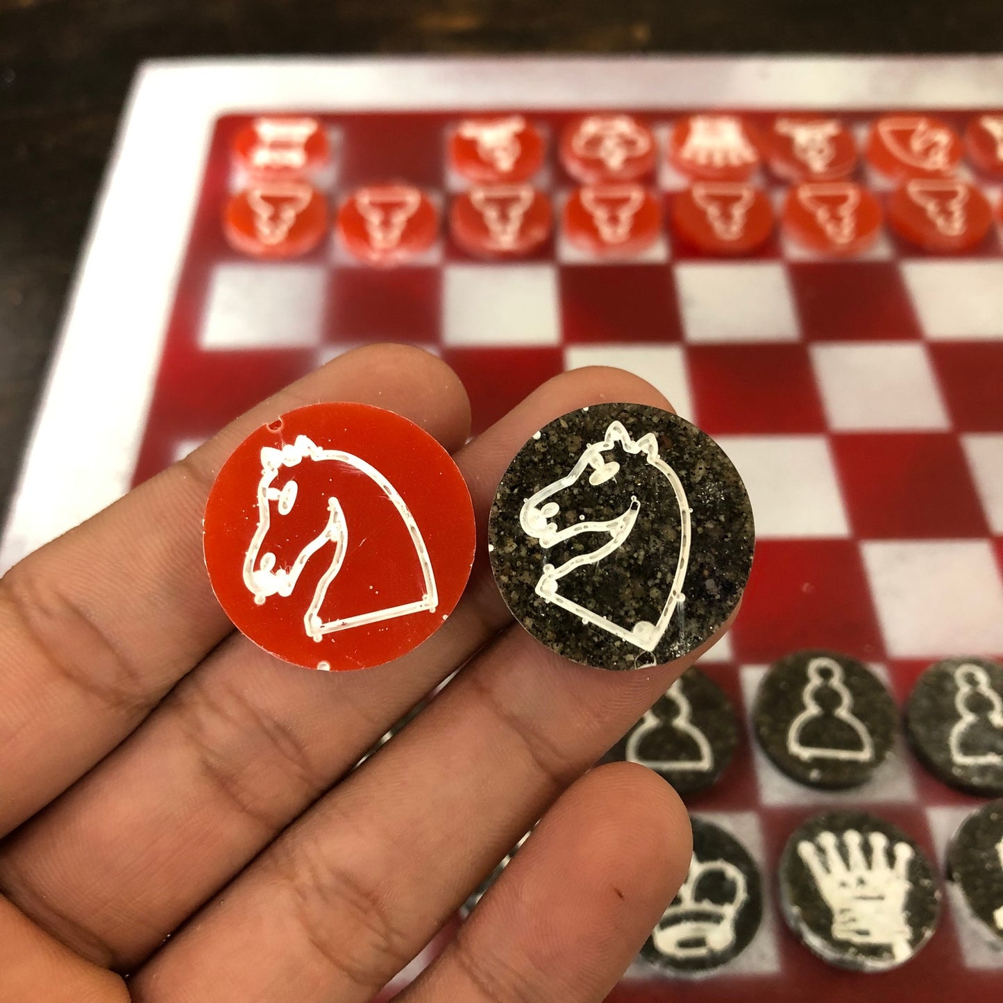 Smudged Red - Painted Chess Set