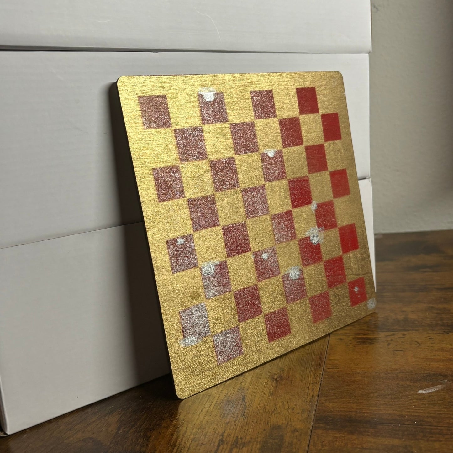 Golden Red - Painted Thin Wooden Chess Board