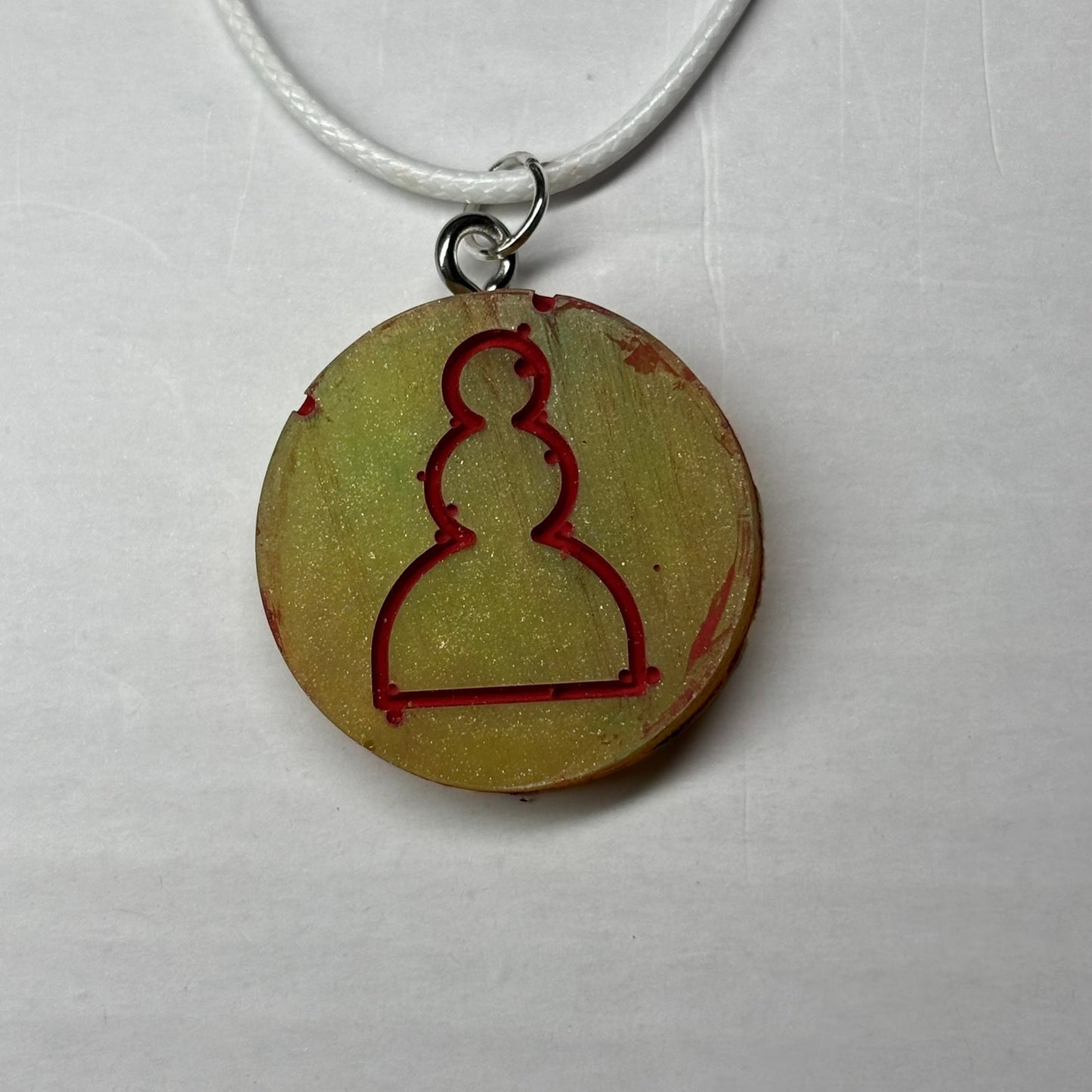 Lime Green Red Print Pawn - Handmade Resin Chess Necklace