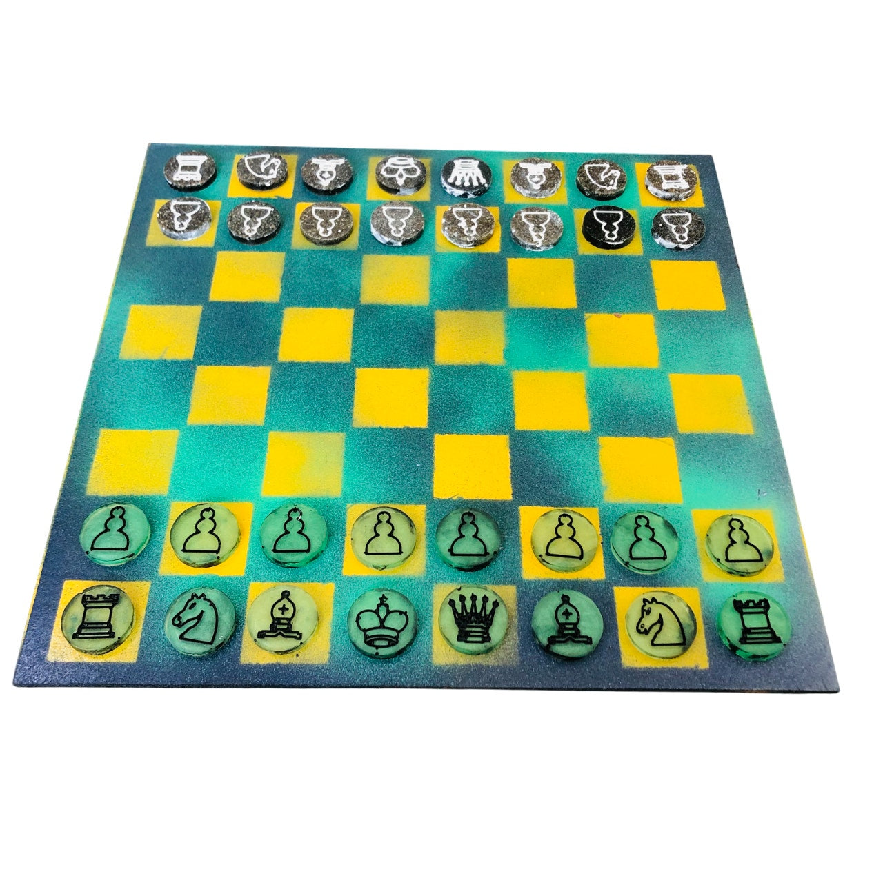 Alien Green & Yellow - Painted Chess Set