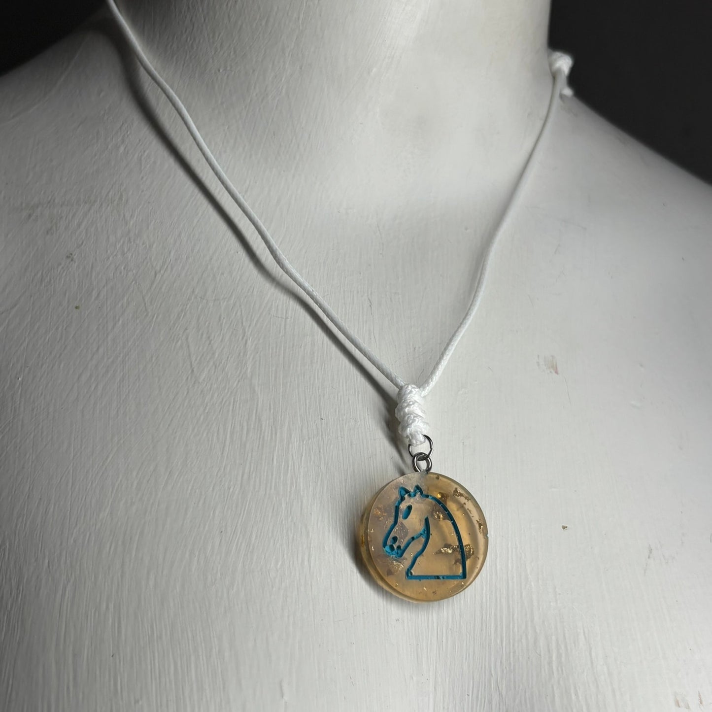 Amber Knight - Handmade Resin Chess Necklace