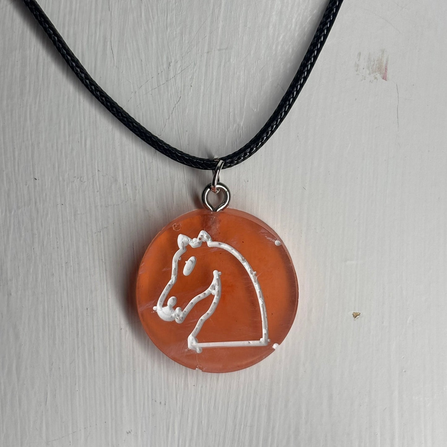 Orange Translucent Knight - Handmade Resin Chess Necklace